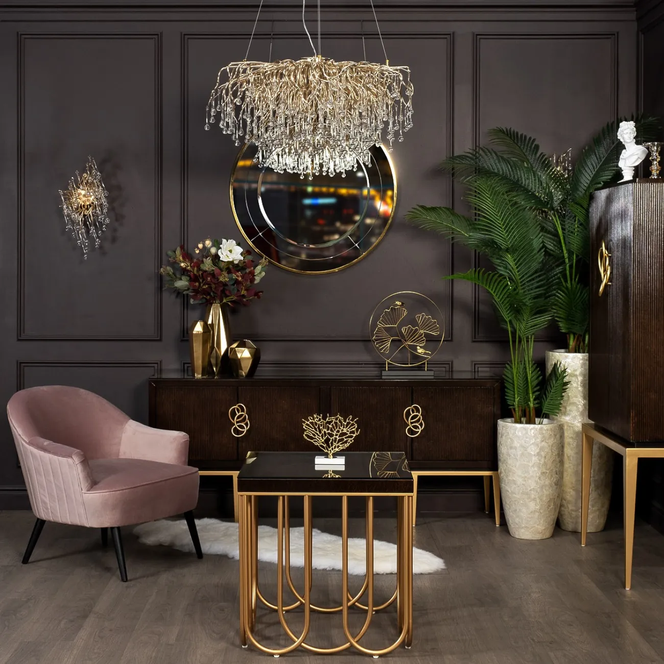 Столик журнальный квадратный вишнево-золотой ART-2706-ET от LaLume Столик журнальный квадратный вишнево-золотой ART-2706-ET от LaLume