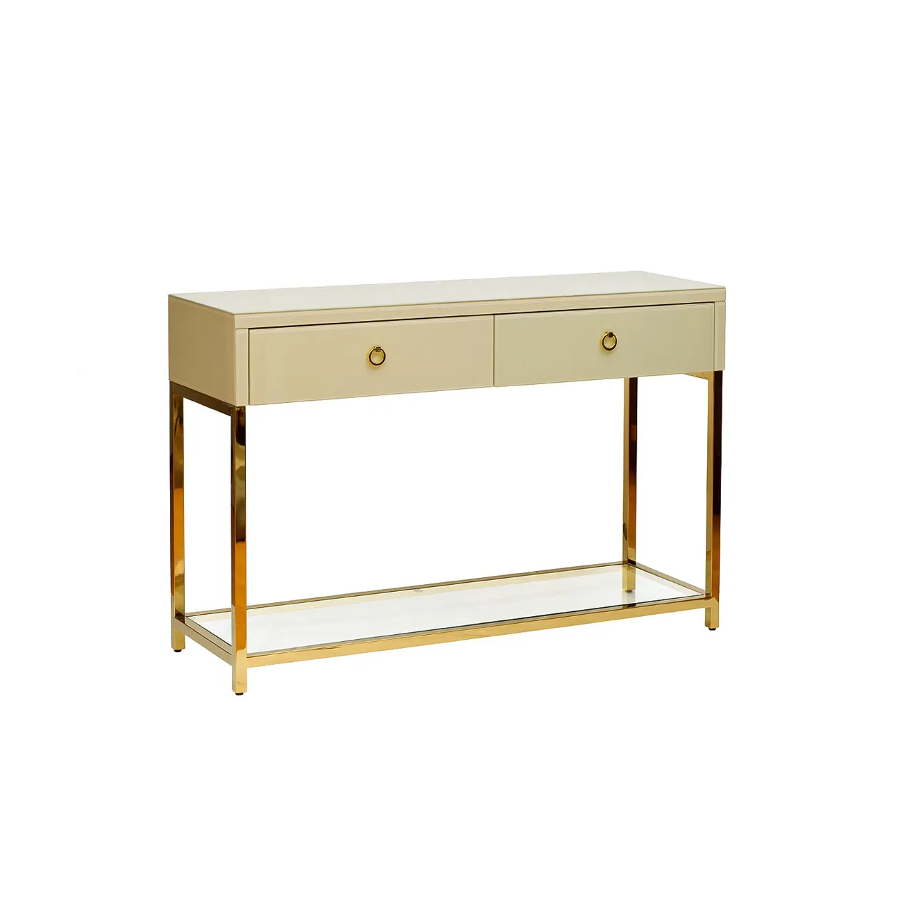 КОНСОЛЬ С ЯЩИКАМИ БЕЖЕВОЕ СТЕКЛО/ЗОЛОТО KFC762E7 от LaLume