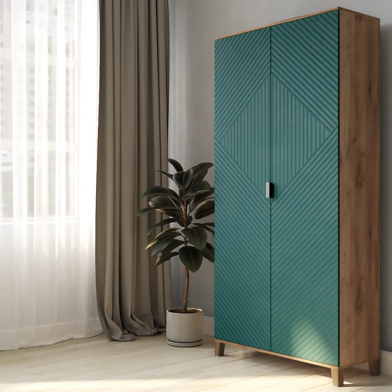 Стильный и функциональный корпусный шкаф Марвин - 2: идеальное сочетание аквамарина и дуба крафт табачного