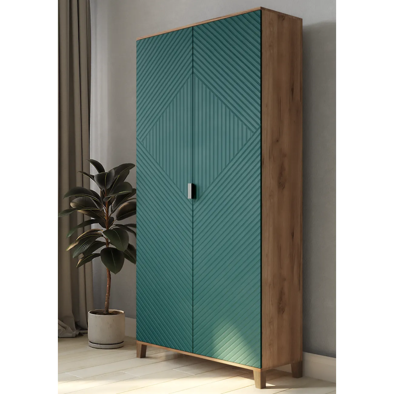 Стильный и функциональный корпусный шкаф Марвин - 2: идеальное сочетание аквамарина и дуба крафт табачного