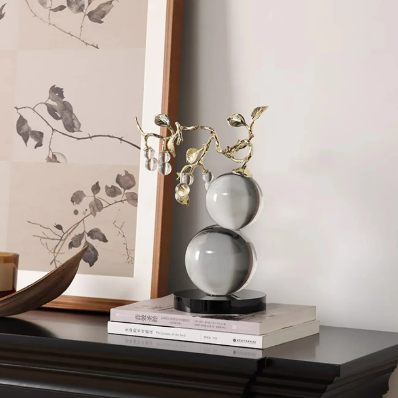 Хрустальное настольное украшение "Мать и Дитя" с металлическими листьями, круглым основанием Qiekoo от LaLume AP38146-32