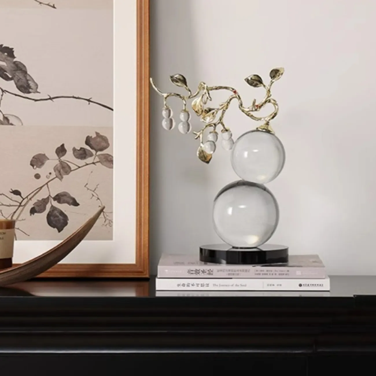 Хрустальное настольное украшение "Мать и Дитя" с металлическими листьями, круглым основанием Qiekoo от LaLume AP38146-32