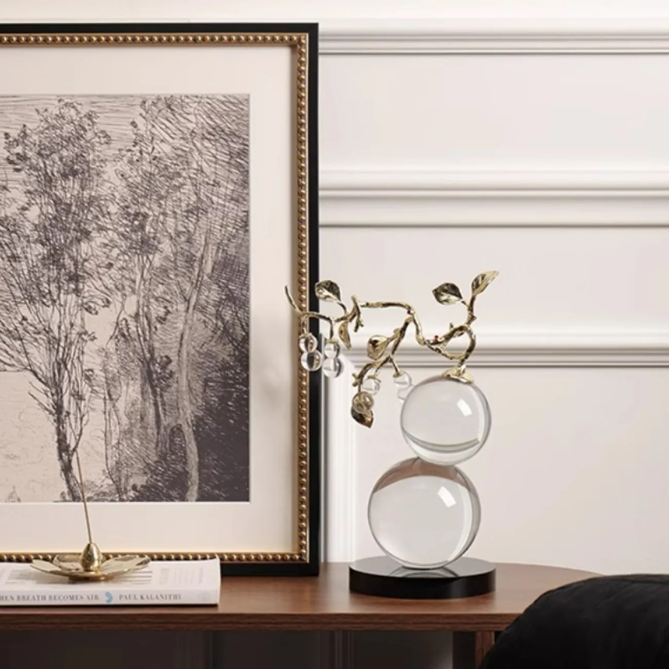 Хрустальное настольное украшение "Мать и Дитя" с металлическими листьями, круглым основанием Qiekoo от LaLume AP38146-32