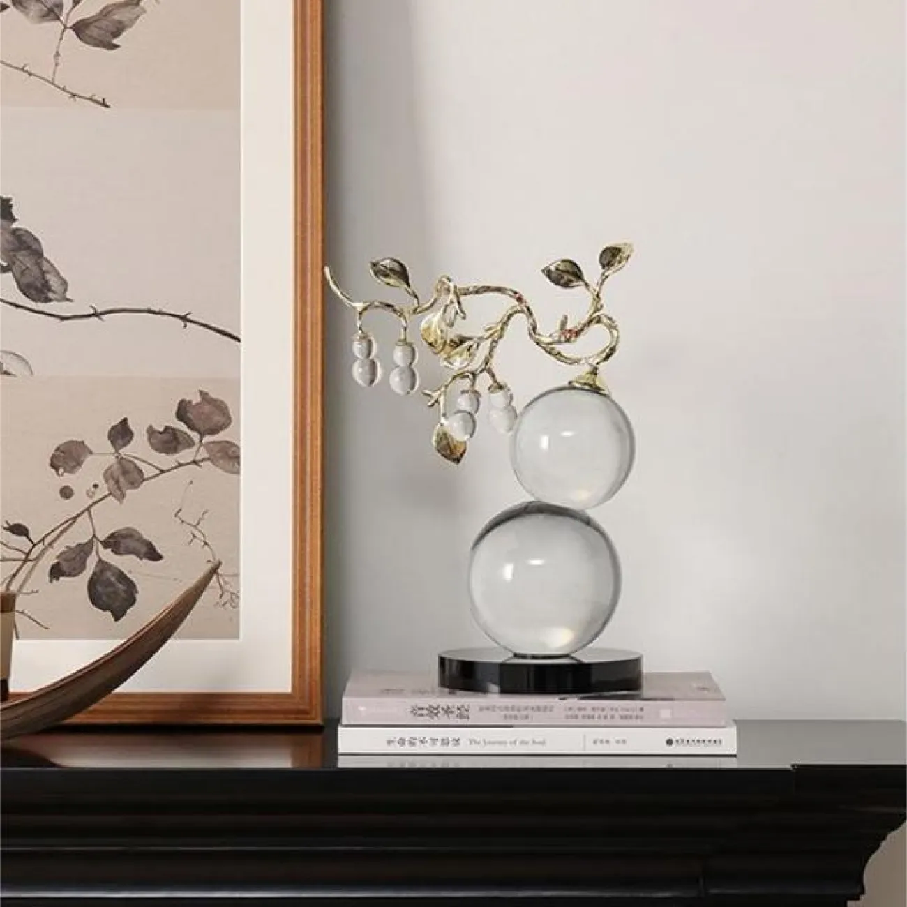 Хрустальное настольное украшение "Мать и Дитя" с металлическими листьями, круглым основанием Qiekoo от LaLume AP38146-32