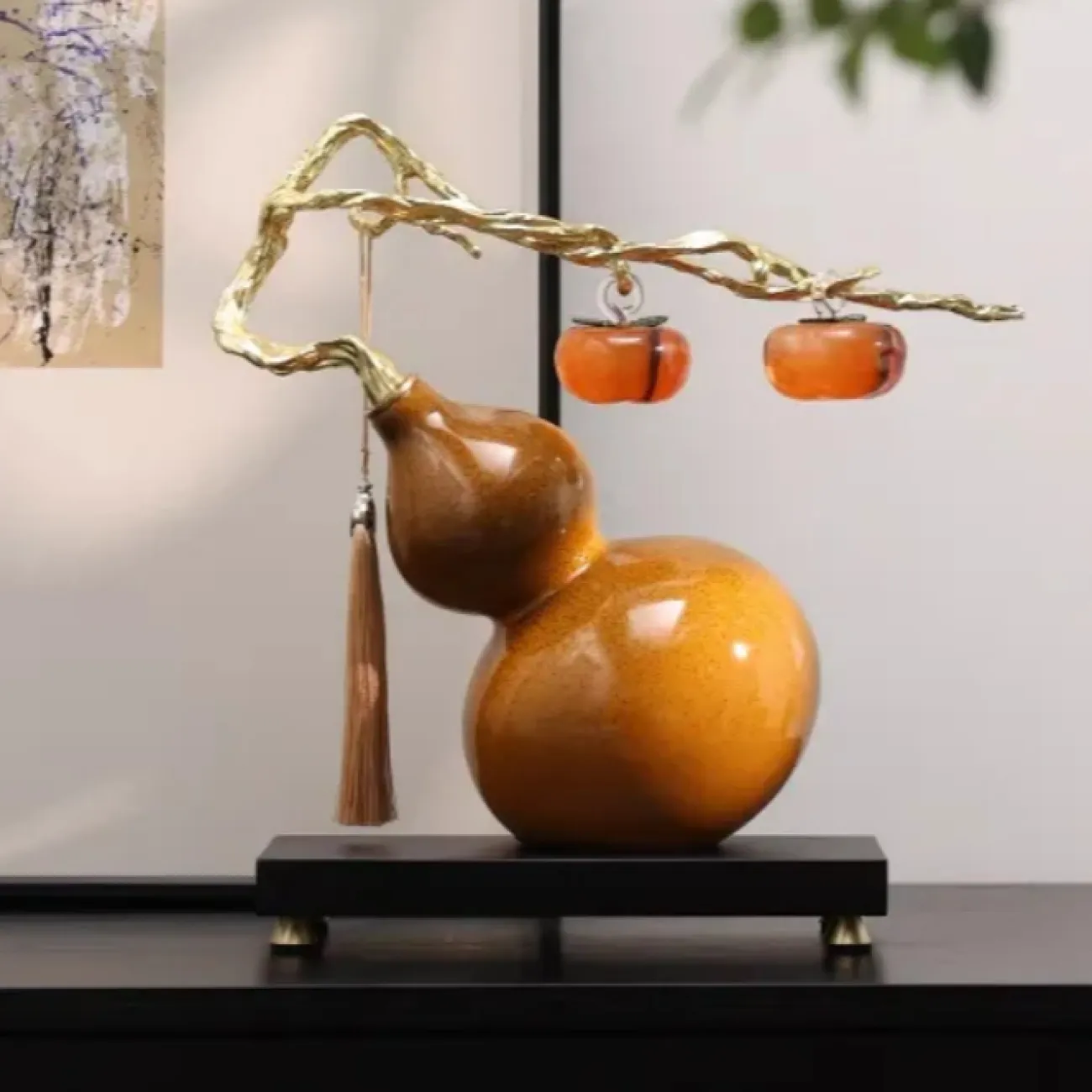 Роскошный настольный декор из керамики и стекла "Тыква + хурма" Qiekoo TH38153-32