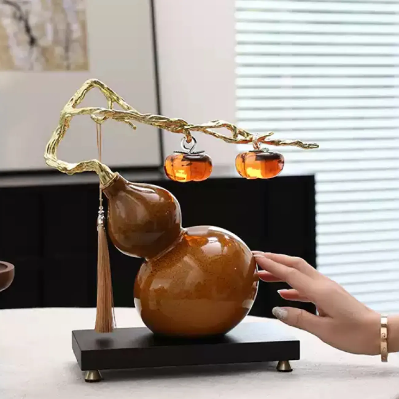 Роскошный настольный декор из керамики и стекла "Тыква + хурма" Qiekoo TH38153-32