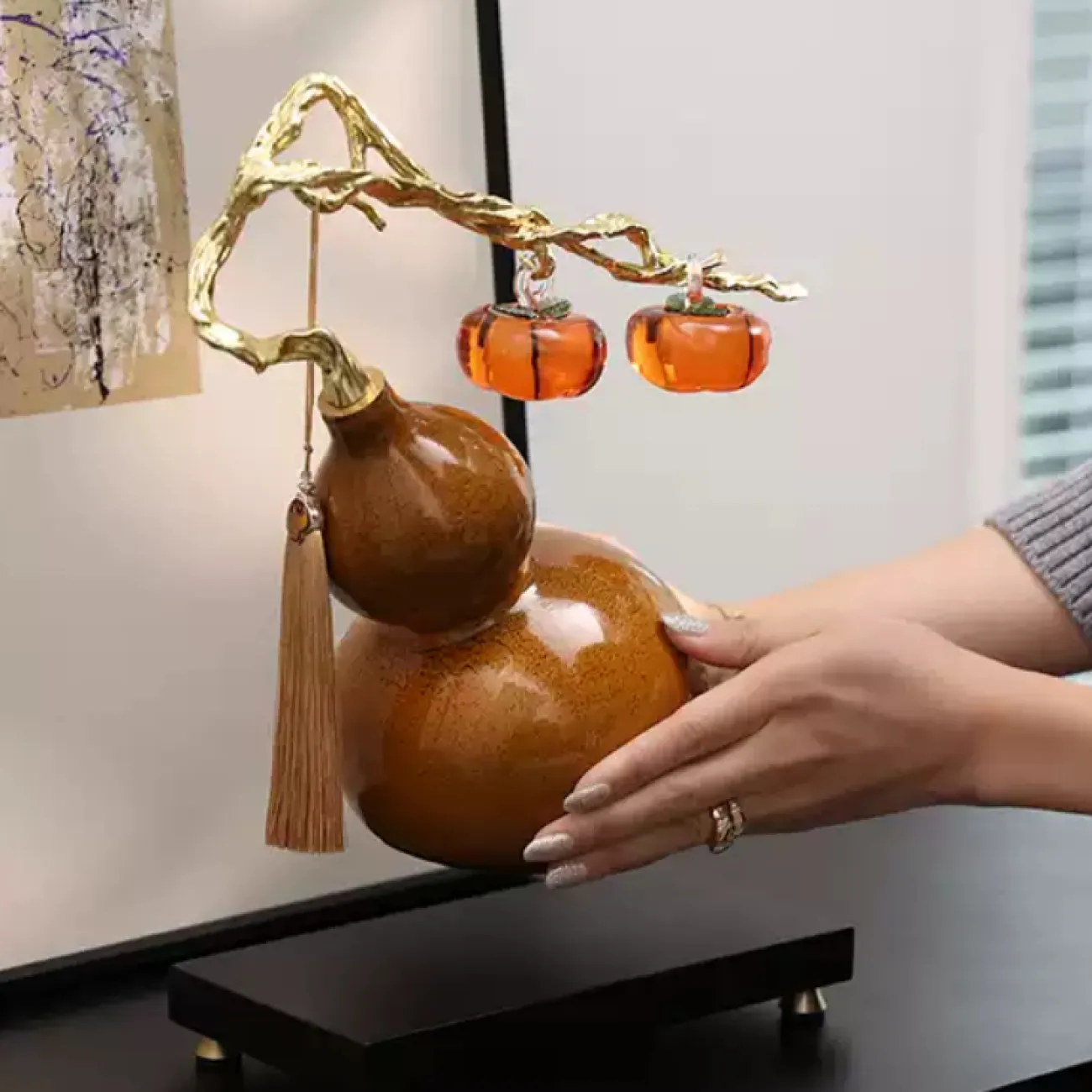 Роскошный настольный декор из керамики и стекла "Тыква + хурма" Qiekoo TH38153-32