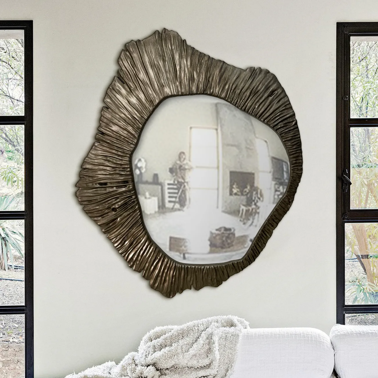 Современное резное трёхмерное зеркало от LaLume из дерева ZK38161-32 