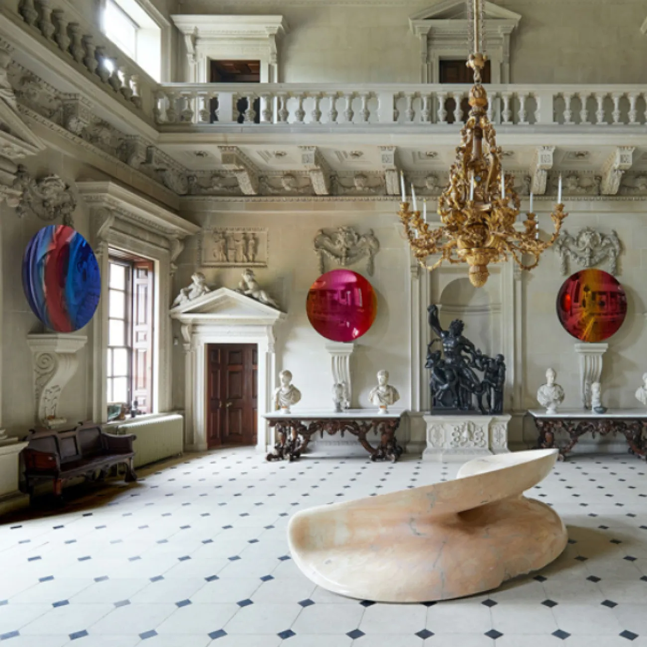 Круглое блестящее панно от LaLume из стали с гальваническим эффектом разных фактур KR38169-32