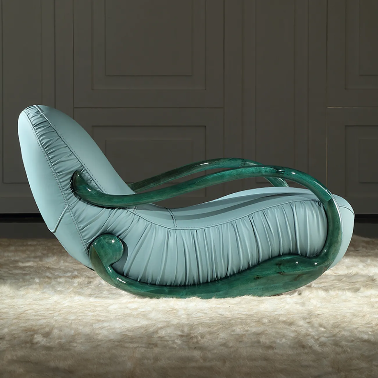 Роскошное кресло-качалка "Модерн" MIVICA из дерева и кожи KR38177-32