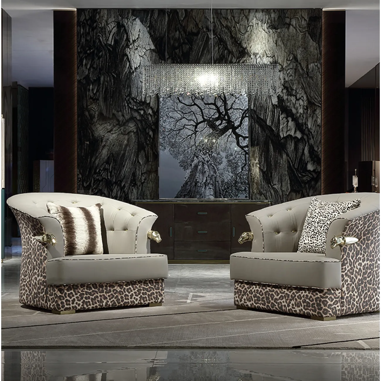 Королевское кожаное кресло "Леопард" из кожи, красного дерева MIVICA KR38190-32