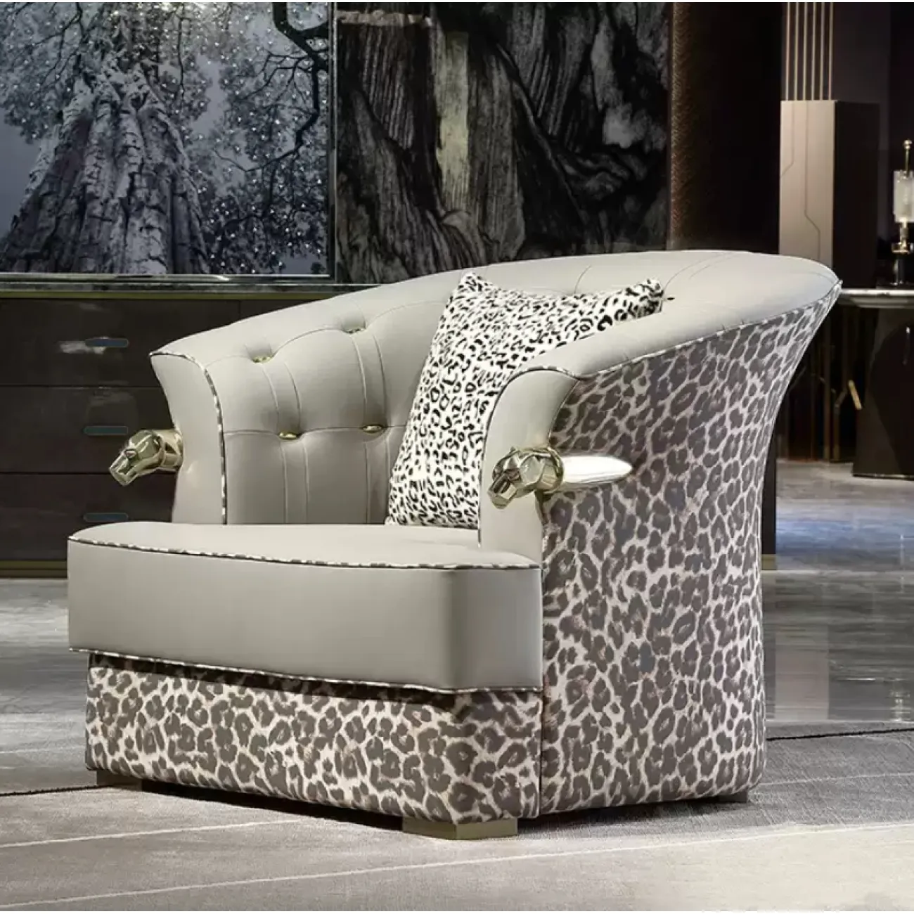 Королевское кожаное кресло "Леопард" из кожи, красного дерева MIVICA KR38190-32