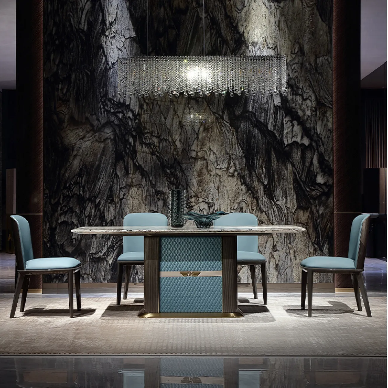 Роскошный обеденный стол MIVICA из мрамора и красного дерева ST38191-32