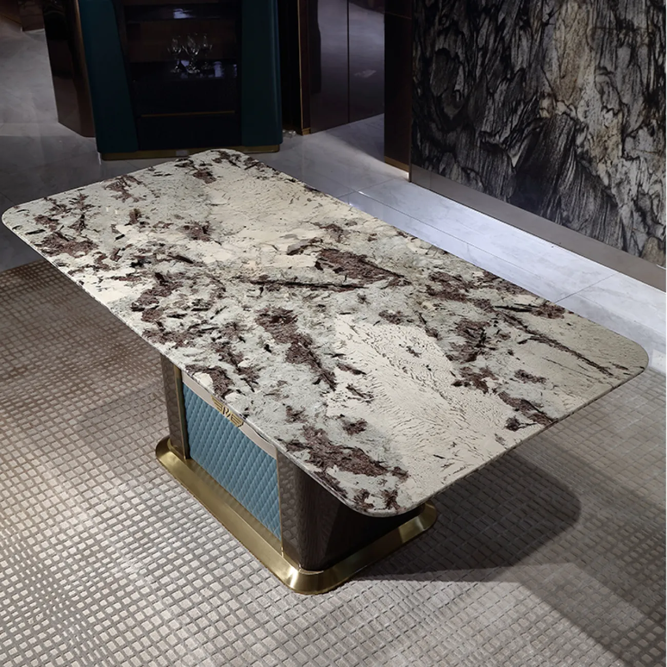 Роскошный обеденный стол MIVICA из мрамора и красного дерева ST38191-32