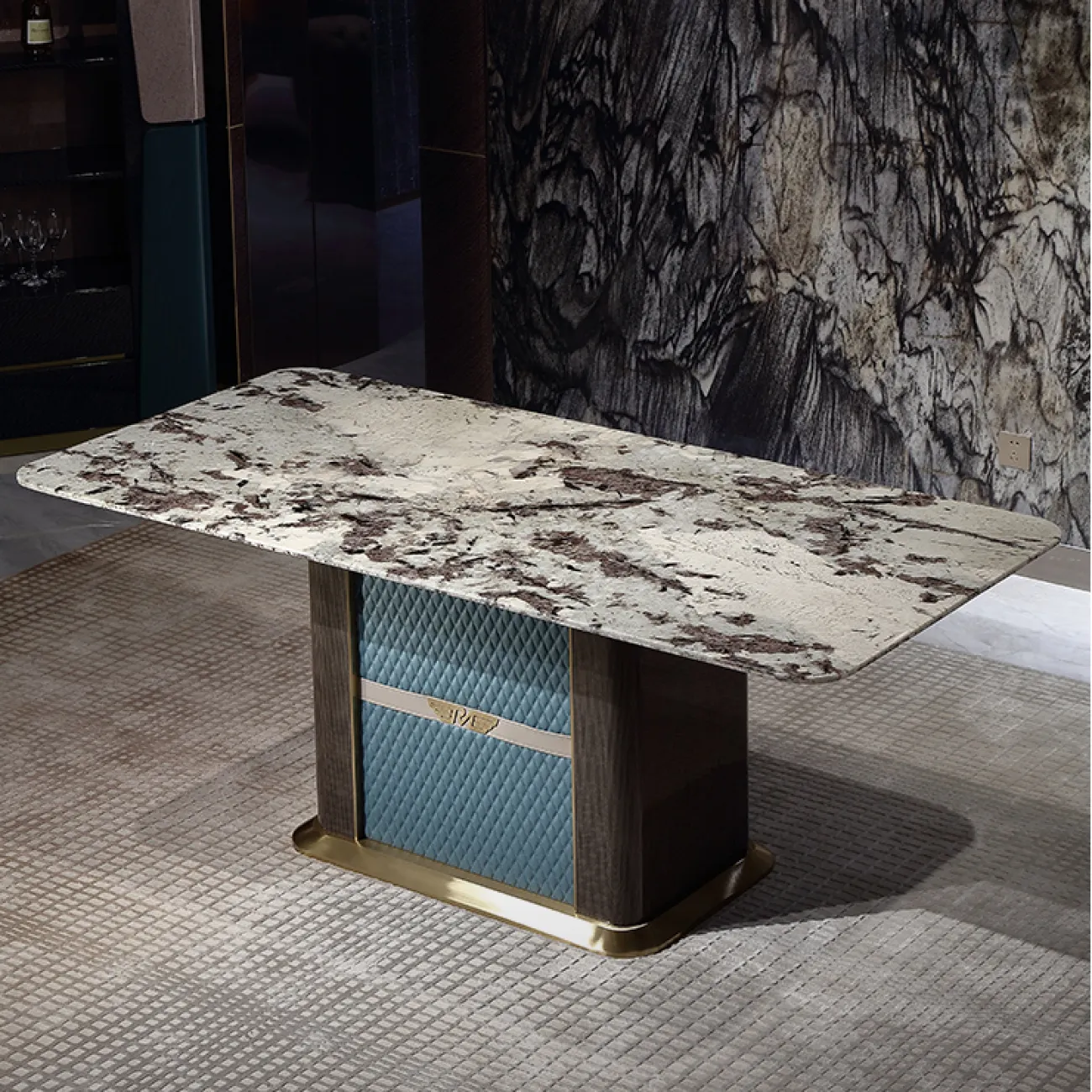 Роскошный обеденный стол MIVICA из мрамора и красного дерева ST38191-32