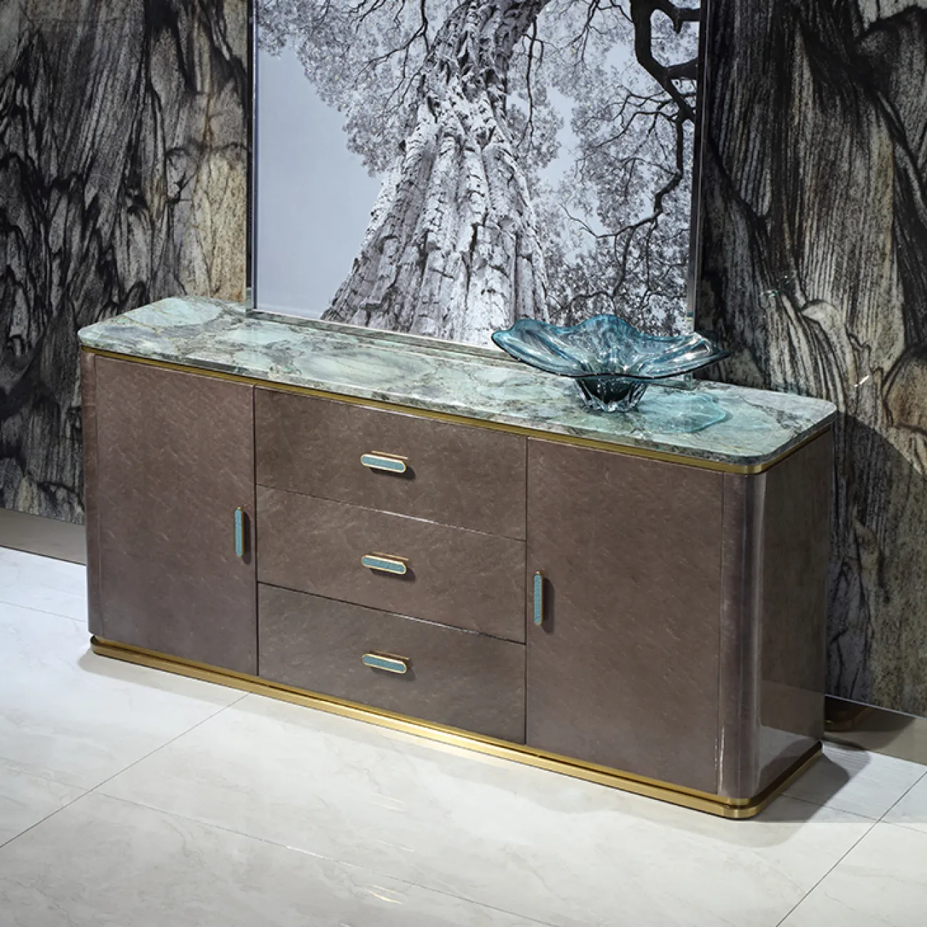  Современный комод MIVICA из дерева и зеленого мрамора KD38194-32