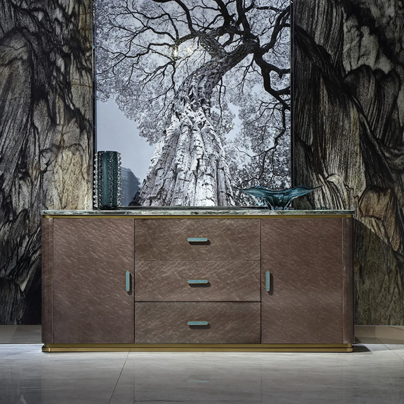Современный комод MIVICA из дерева и зеленого мрамора KD38194-32 Современный комод MIVICA из дерева и зеленого мрамора KD38194-32
