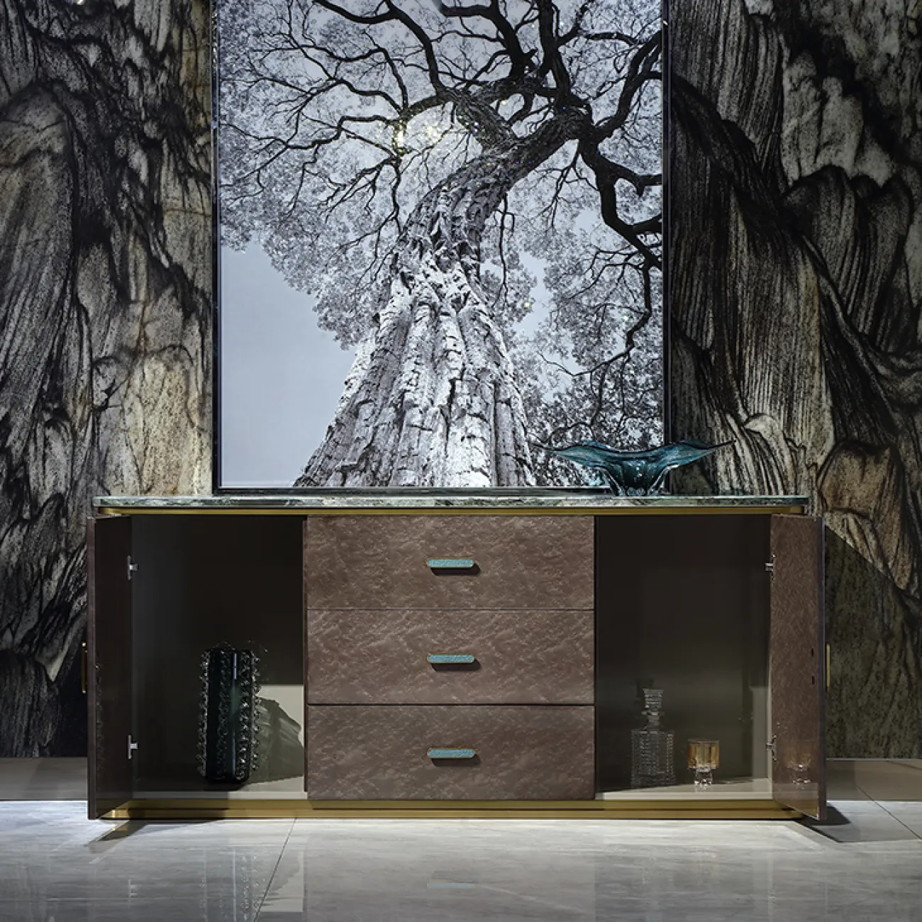 Современный комод MIVICA из дерева и зеленого мрамора KD38194-32 Современный комод MIVICA из дерева и зеленого мрамора KD38194-32
