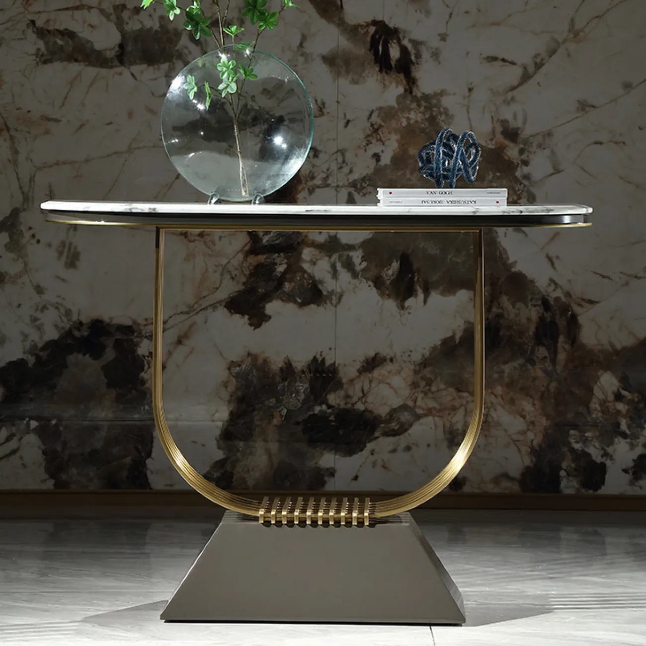 Элегантный пристенный столик MIVICA из дерева, стали и мрамора  ST38195-32