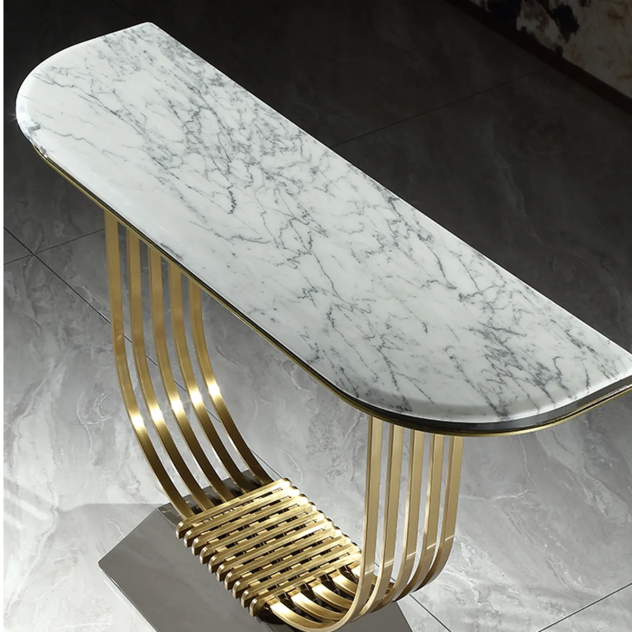 Элегантный пристенный столик MIVICA из дерева, стали и мрамора  ST38195-32