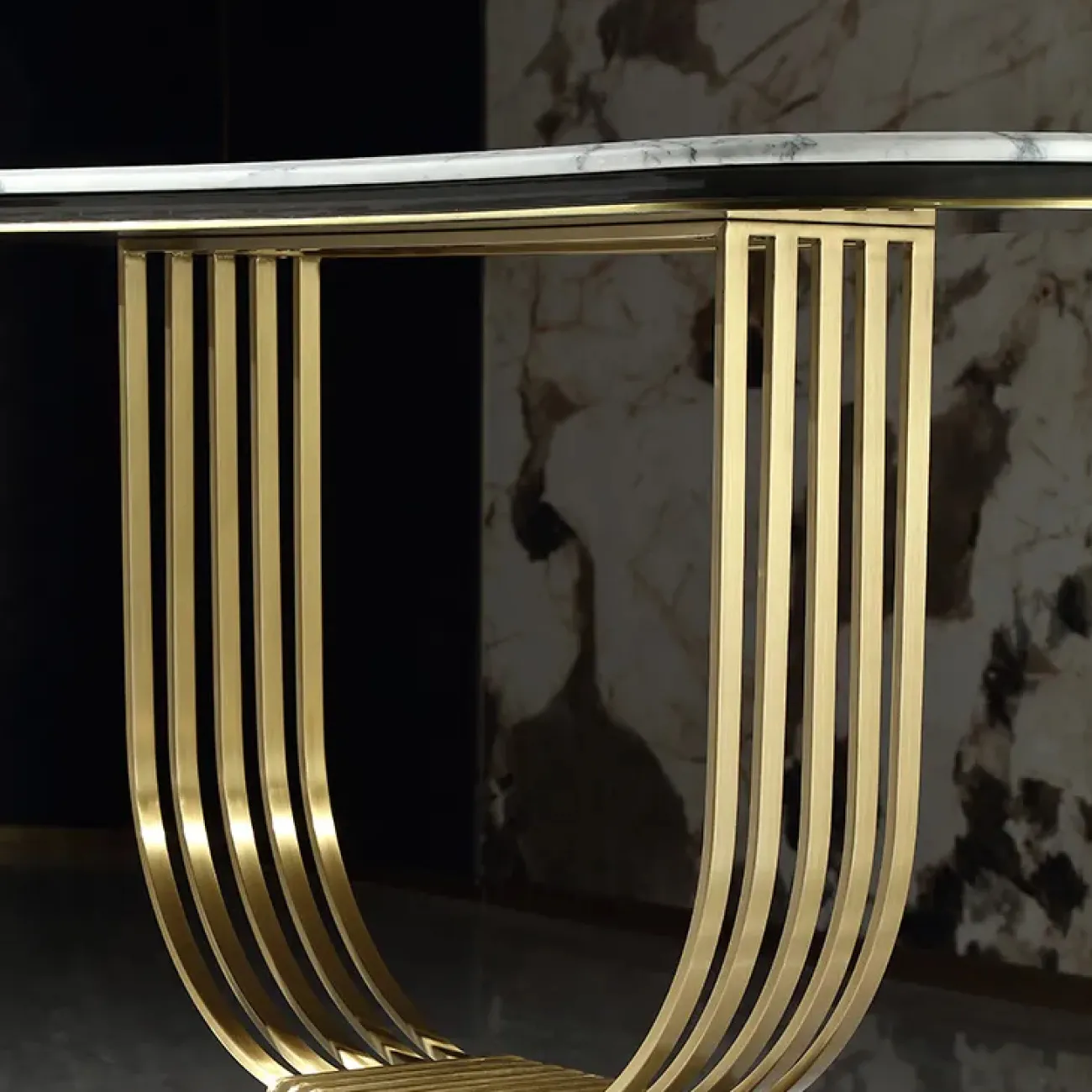 Элегантный пристенный столик MIVICA из дерева, стали и мрамора  ST38195-32