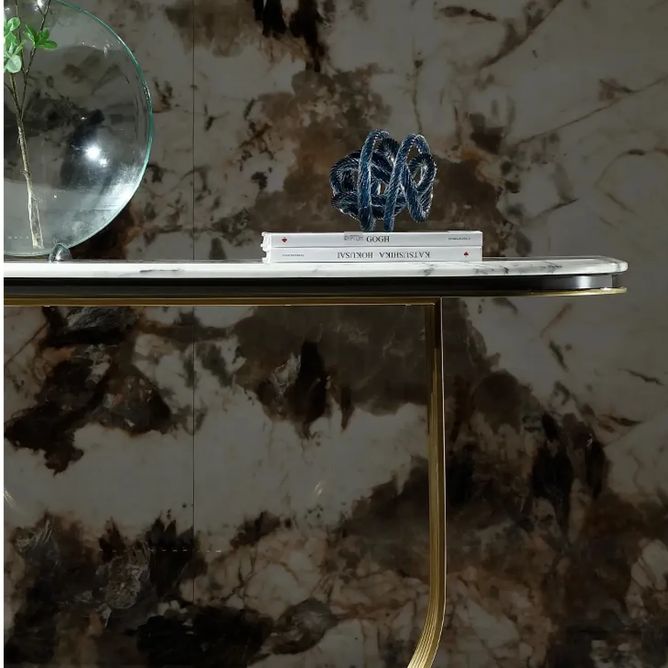 Элегантный пристенный столик MIVICA из дерева, стали и мрамора  ST38195-32