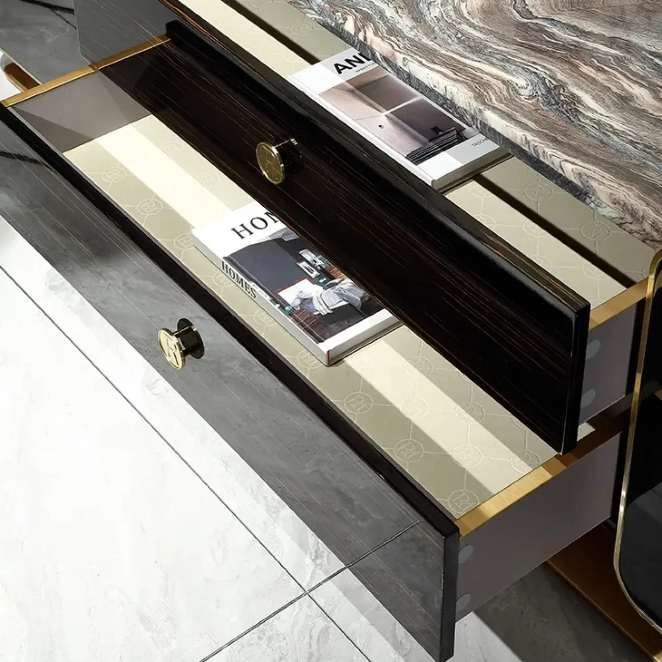 Роскошная тумба под телевизор MIVICA из красного дерева и мрамора TB38197-32