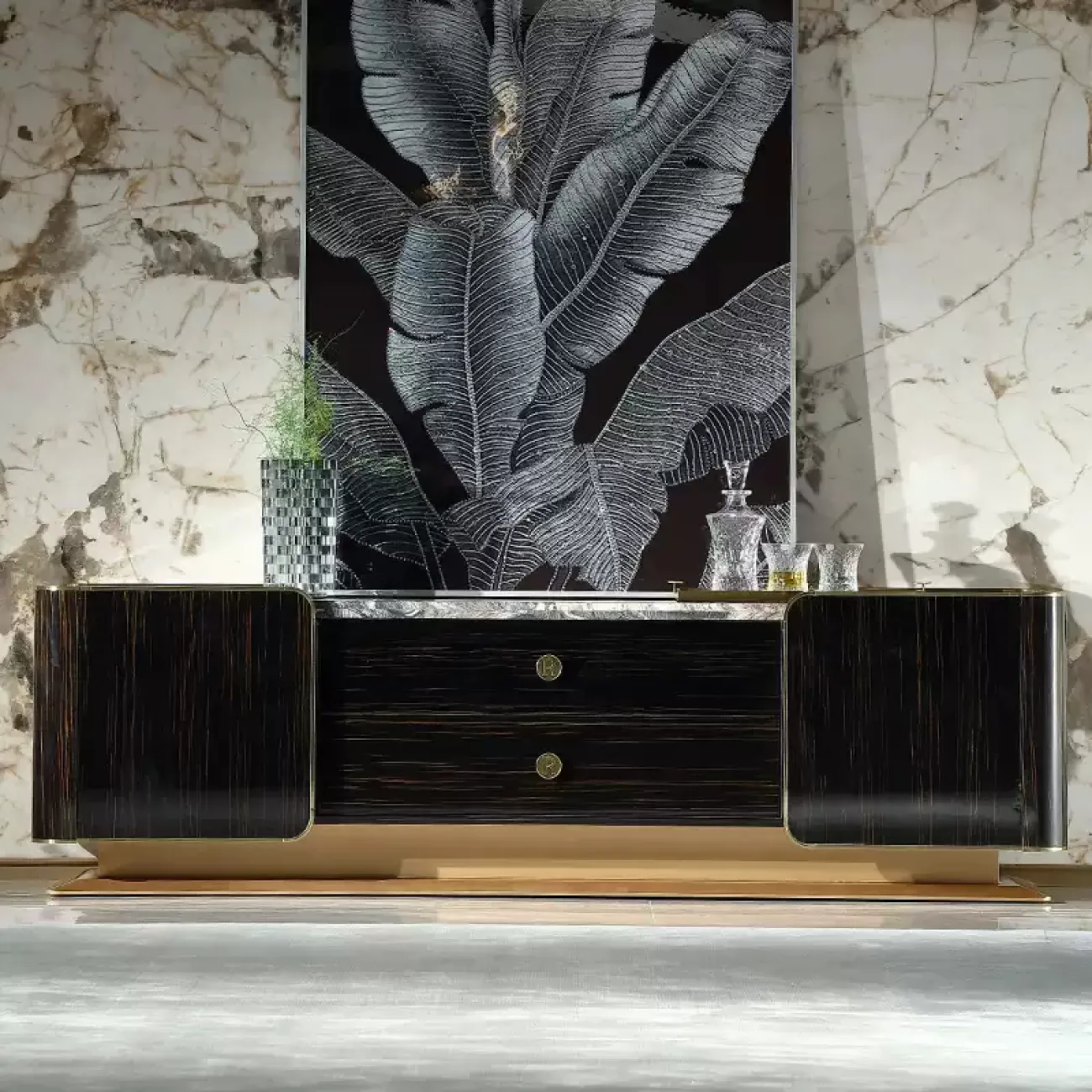 Роскошная тумба под телевизор MIVICA из красного дерева и мрамора TB38197-32