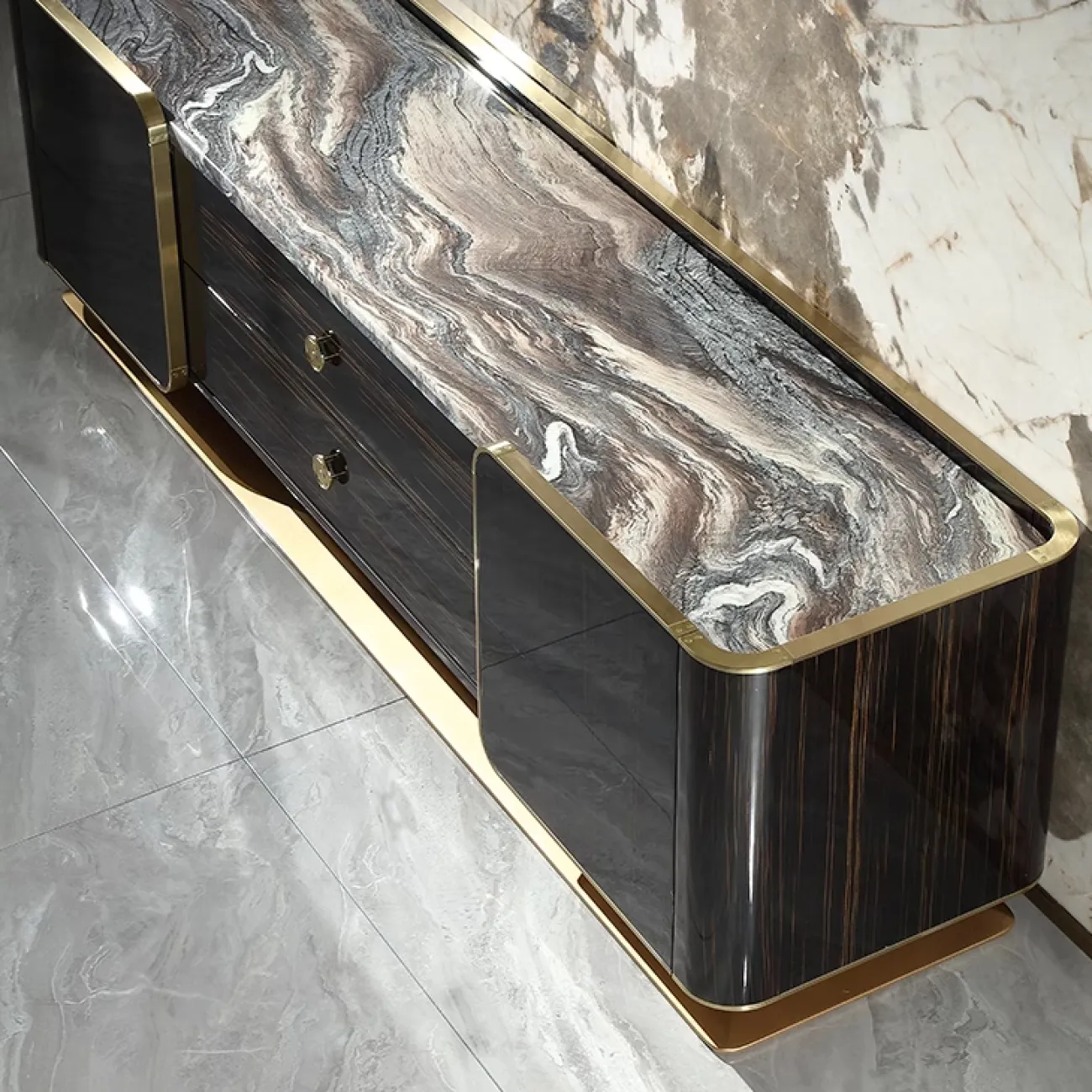 Роскошная тумба под телевизор MIVICA из красного дерева и мрамора TB38197-32