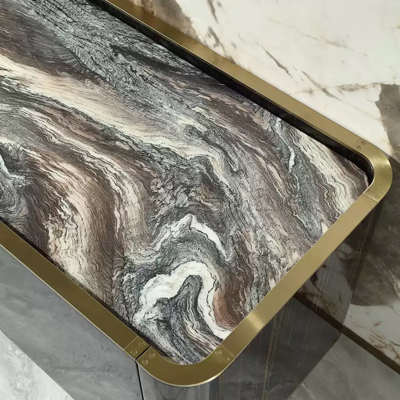 Роскошная тумба под телевизор MIVICA из красного дерева и мрамора TB38197-32