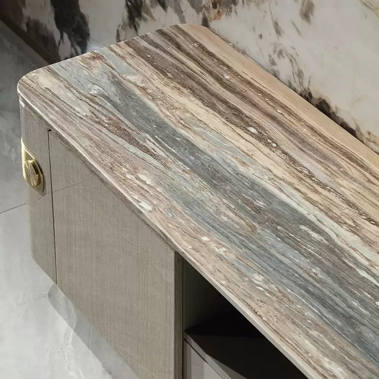 Дизайнерская тумба под телевизор MIVICA из красного дерева и мрамора TB38202-32