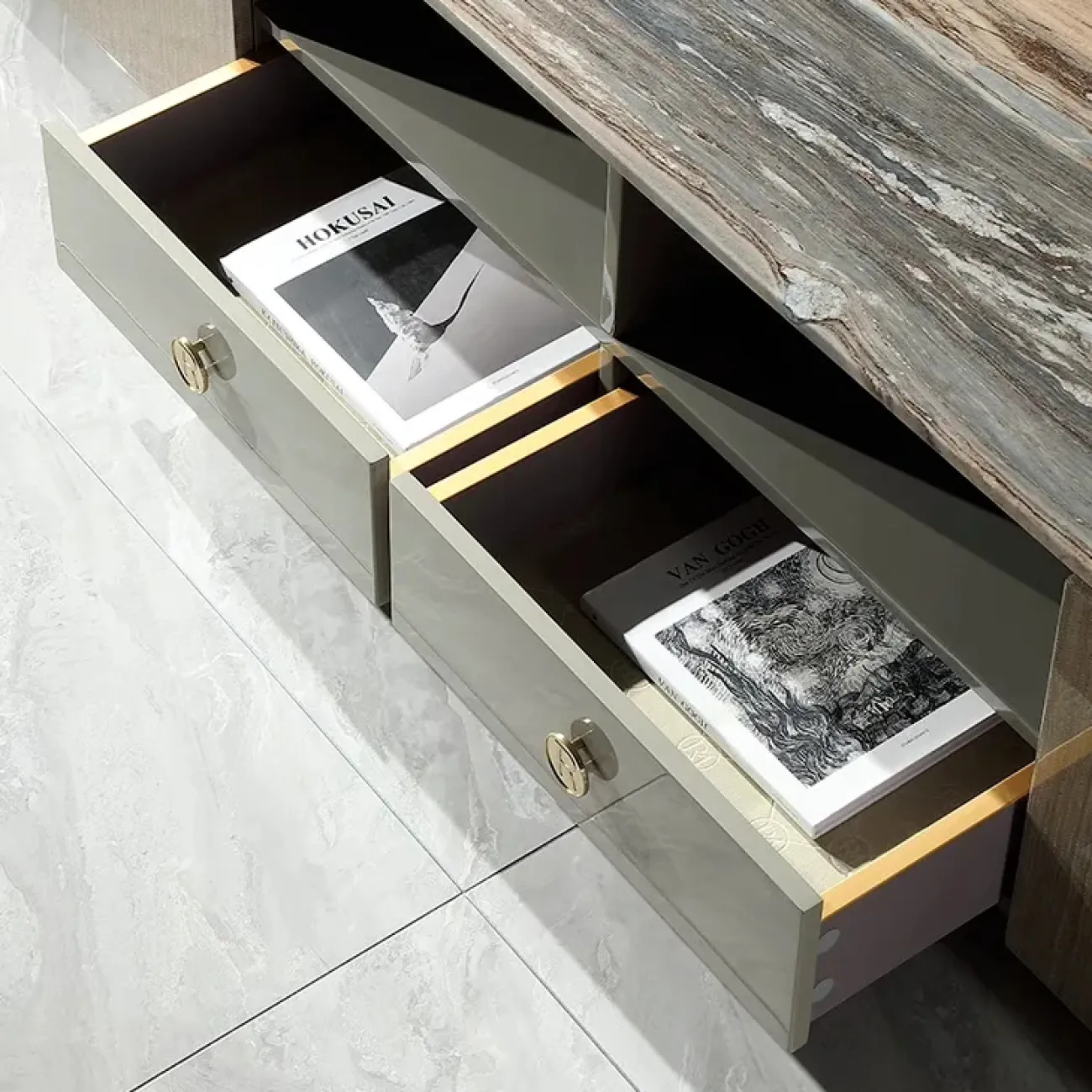 Дизайнерская тумба под телевизор MIVICA из красного дерева и мрамора TB38202-32