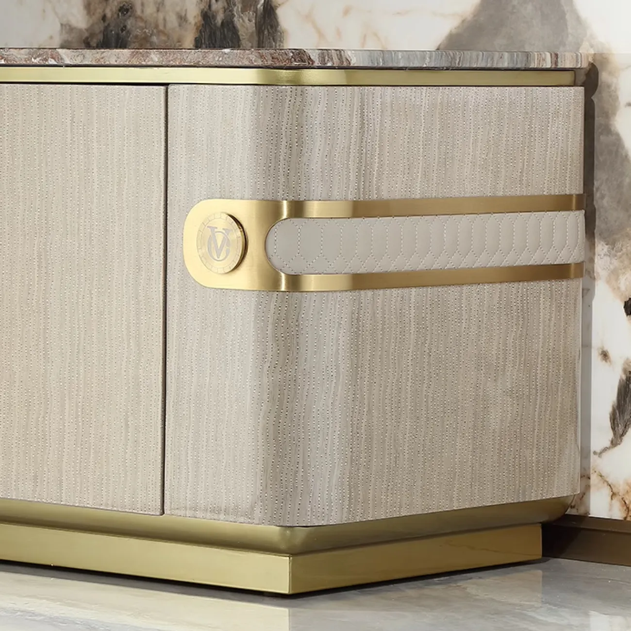 Дизайнерская тумба под телевизор MIVICA из красного дерева и мрамора TB38202-32