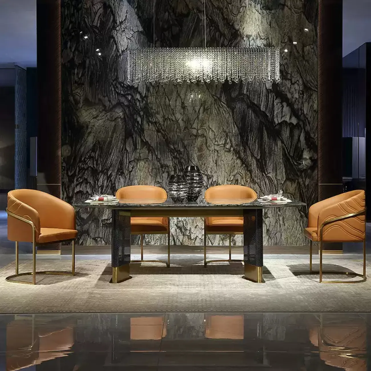 Роскошный обеденный стол MIVICA из мрамора и красного дерева OS38210-32