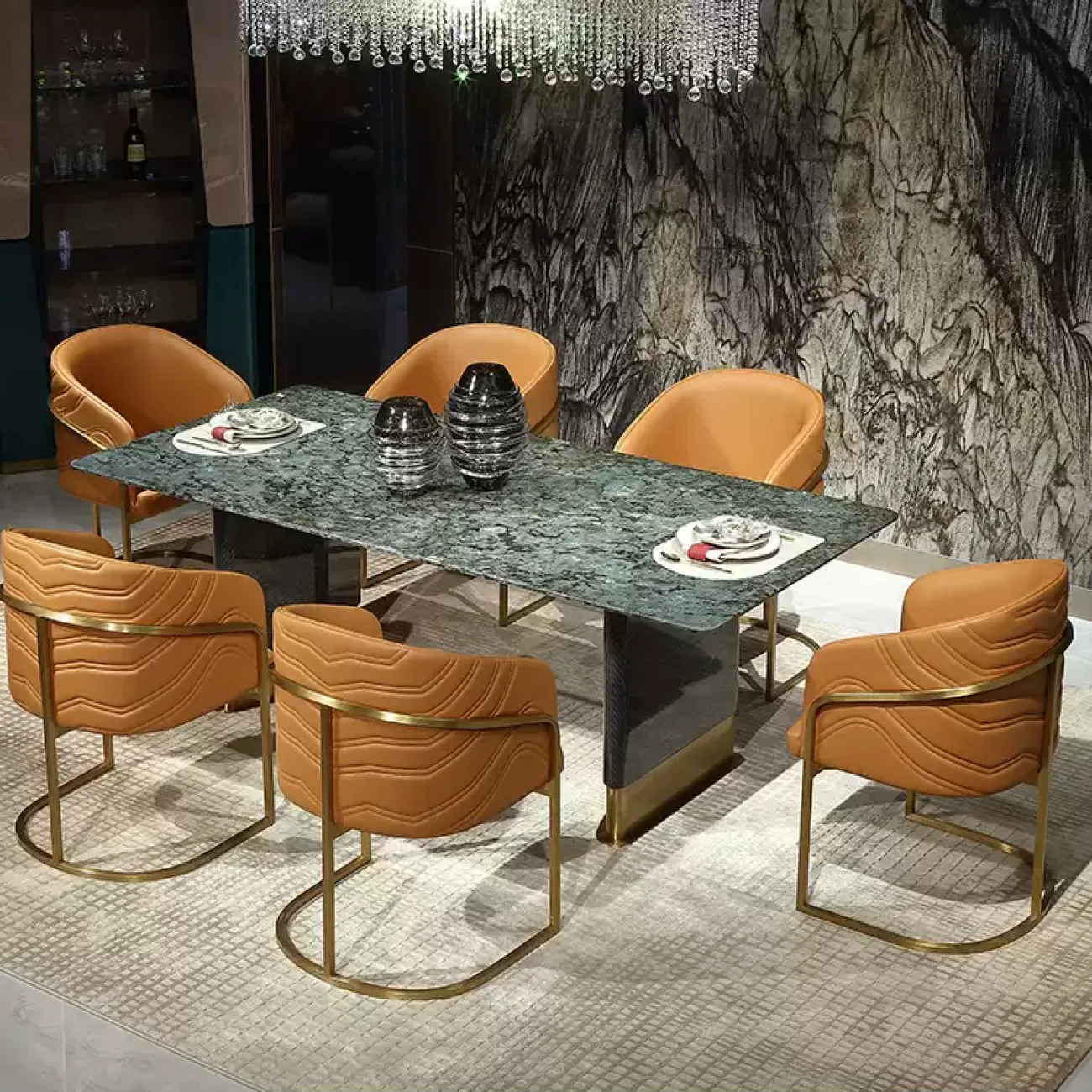 Роскошный обеденный стол MIVICA из мрамора и красного дерева OS38210-32