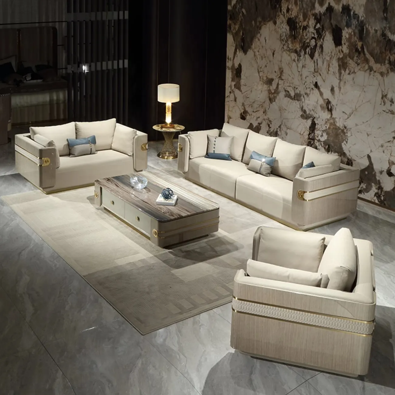 Роскошный диван MIVICA из кожи и красного дерева DV38213-32