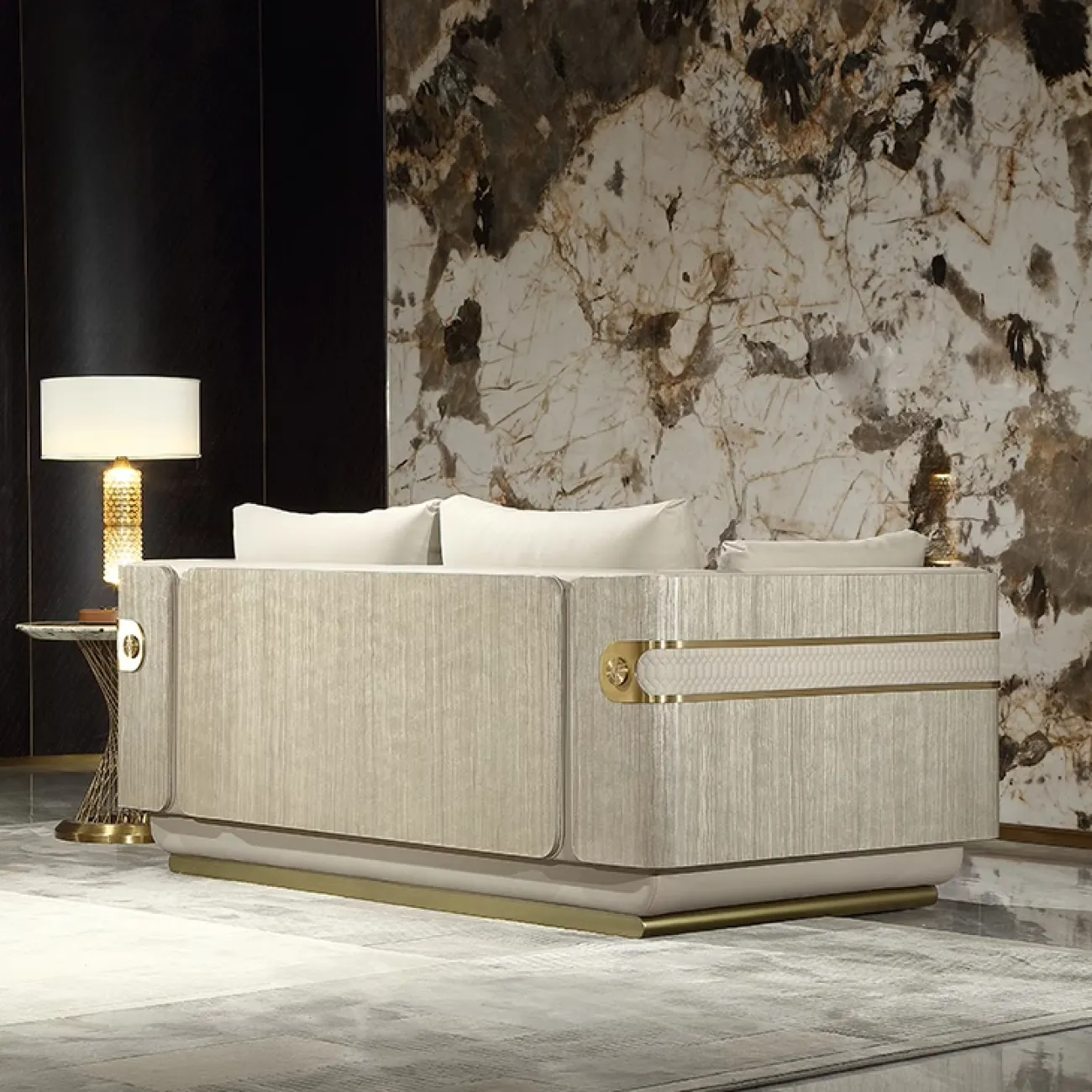 Роскошный диван MIVICA из кожи и красного дерева DV38213-32