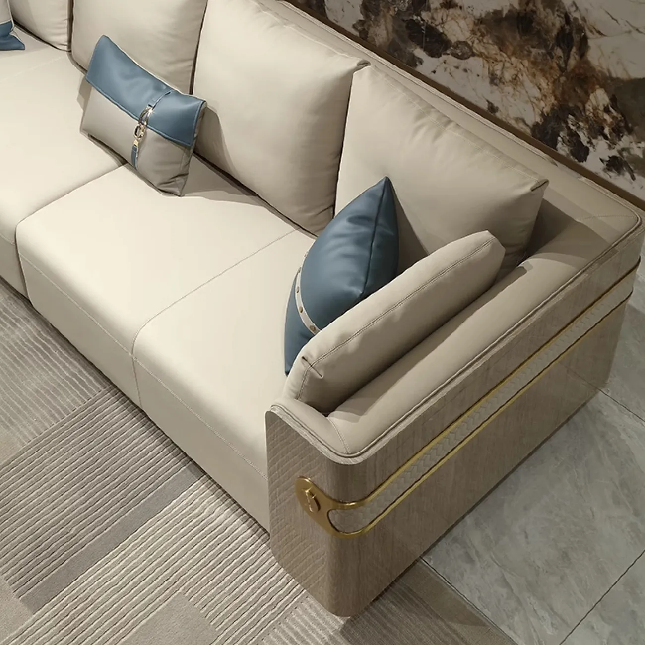 Роскошный диван MIVICA из кожи и красного дерева DV38213-32