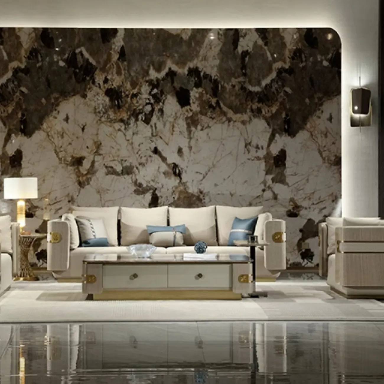 Элегантный журнальный столик MIVICA из мрамора и красного дерева JS38214-32