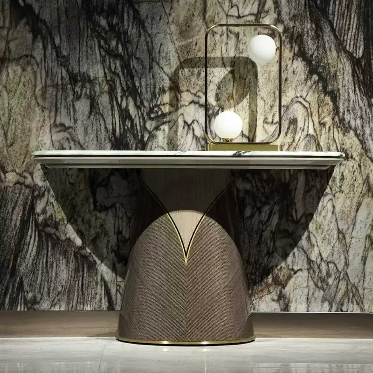 Стильный пристенный столик MIVICA из дерева, стали и мрамора  ST38215-32