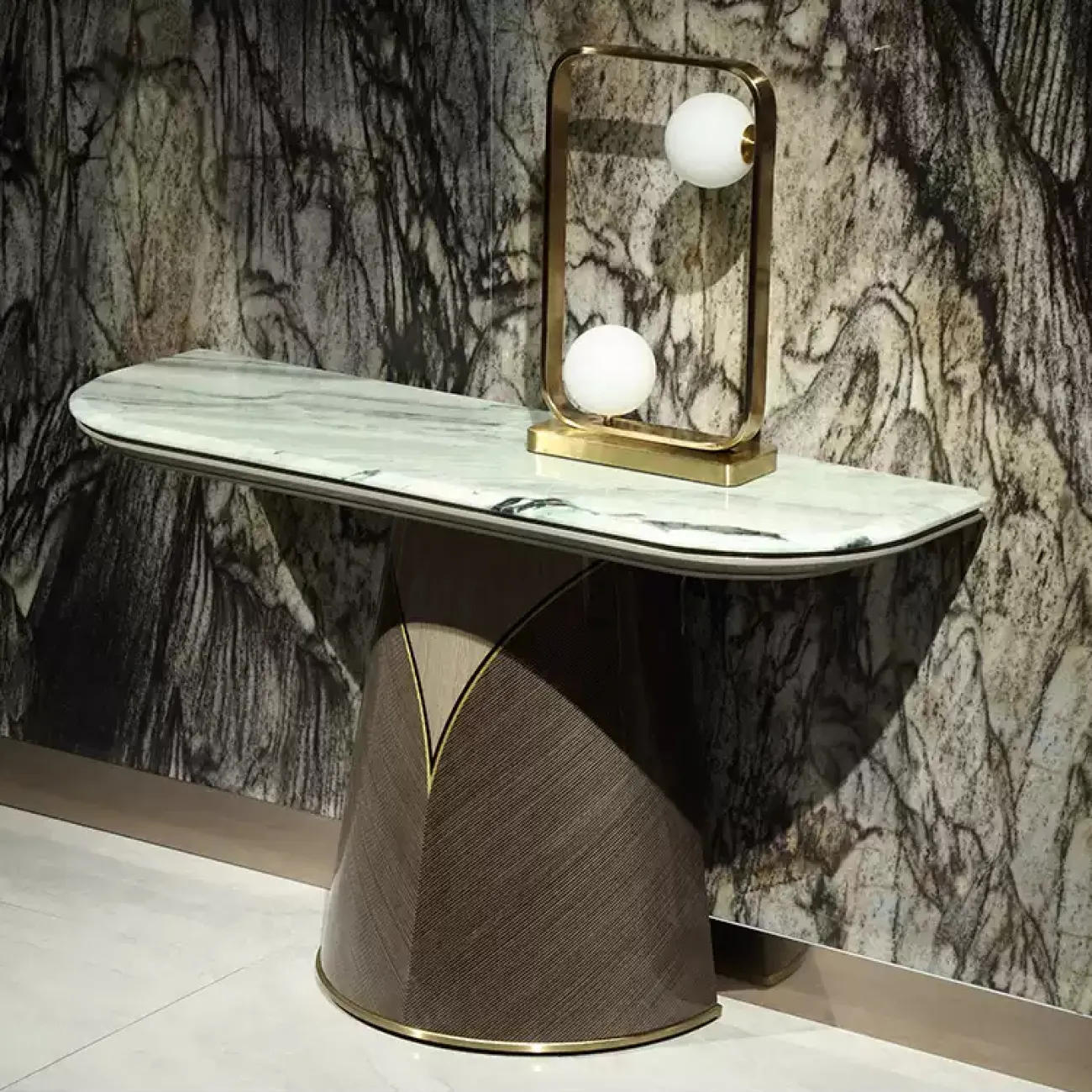 Стильный пристенный столик MIVICA из дерева, стали и мрамора  ST38215-32