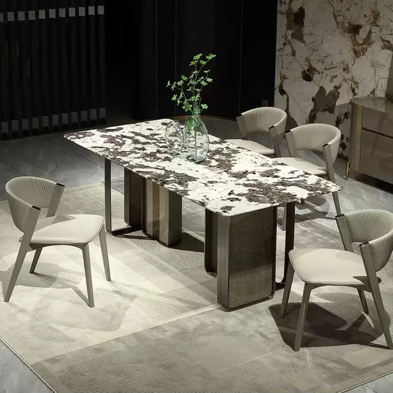 Роскошный обеденный стол MIVICA из мрамора и красного дерева ST38217-32