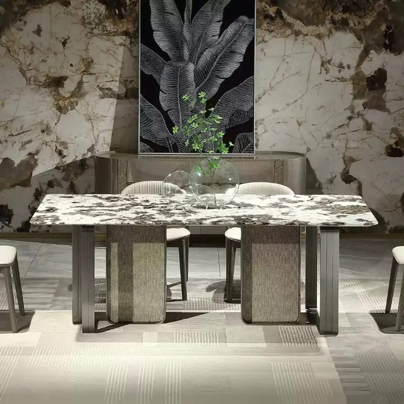 Роскошный обеденный стол MIVICA из мрамора и красного дерева ST38217-32