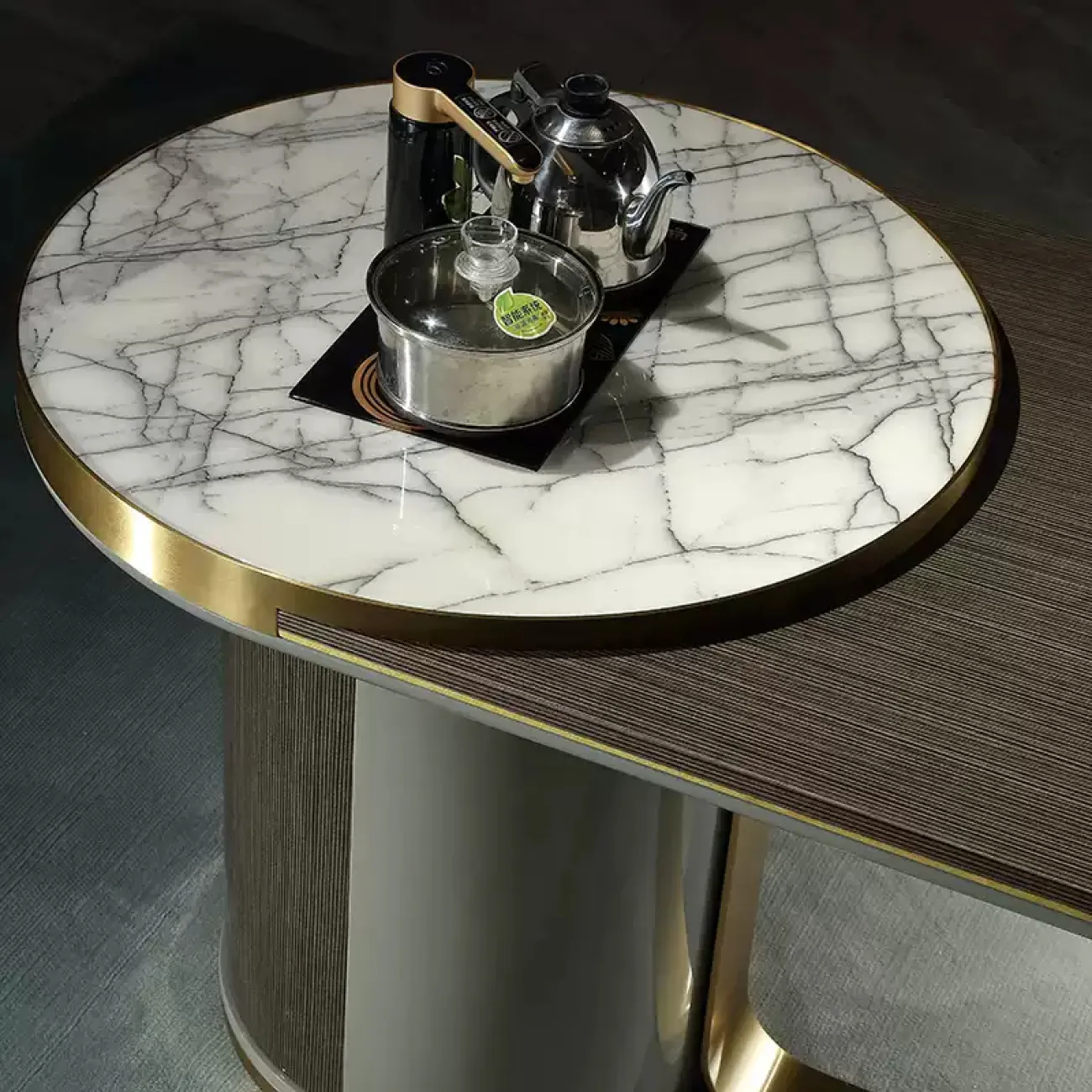 Элегантный чайный столик MIVICA из красного дерева и мрамора CH38219-32 Элегантный чайный столик MIVICA из красного дерева и мрамора CH38219-32