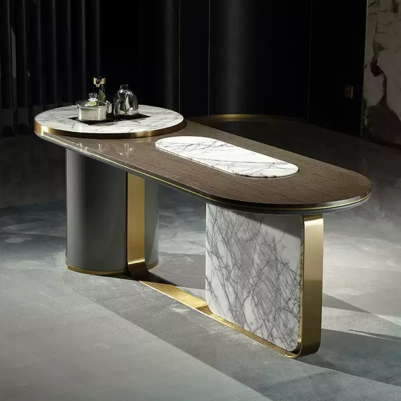 Элегантный чайный столик MIVICA из красного дерева и мрамора CH38219-32 Элегантный чайный столик MIVICA из красного дерева и мрамора CH38219-32