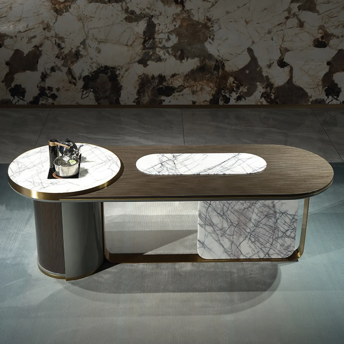 Элегантный чайный столик MIVICA из красного дерева и мрамора CH38219-32 Элегантный чайный столик MIVICA из красного дерева и мрамора CH38219-32