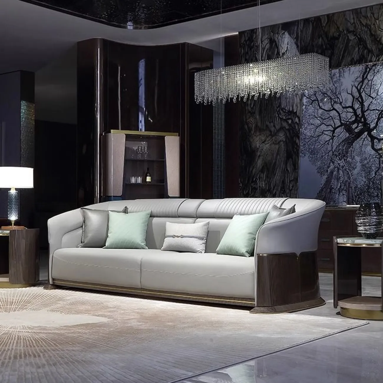 Роскошный диван MIVICA из натуральной кожи и красного дерева KR38223-32