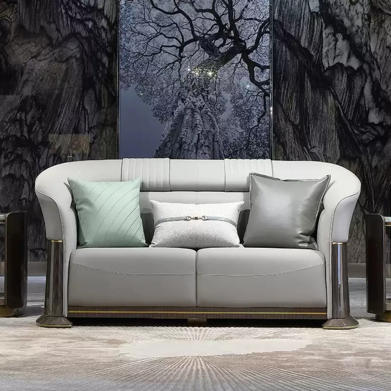 Роскошный диван MIVICA из натуральной кожи и красного дерева KR38223-32