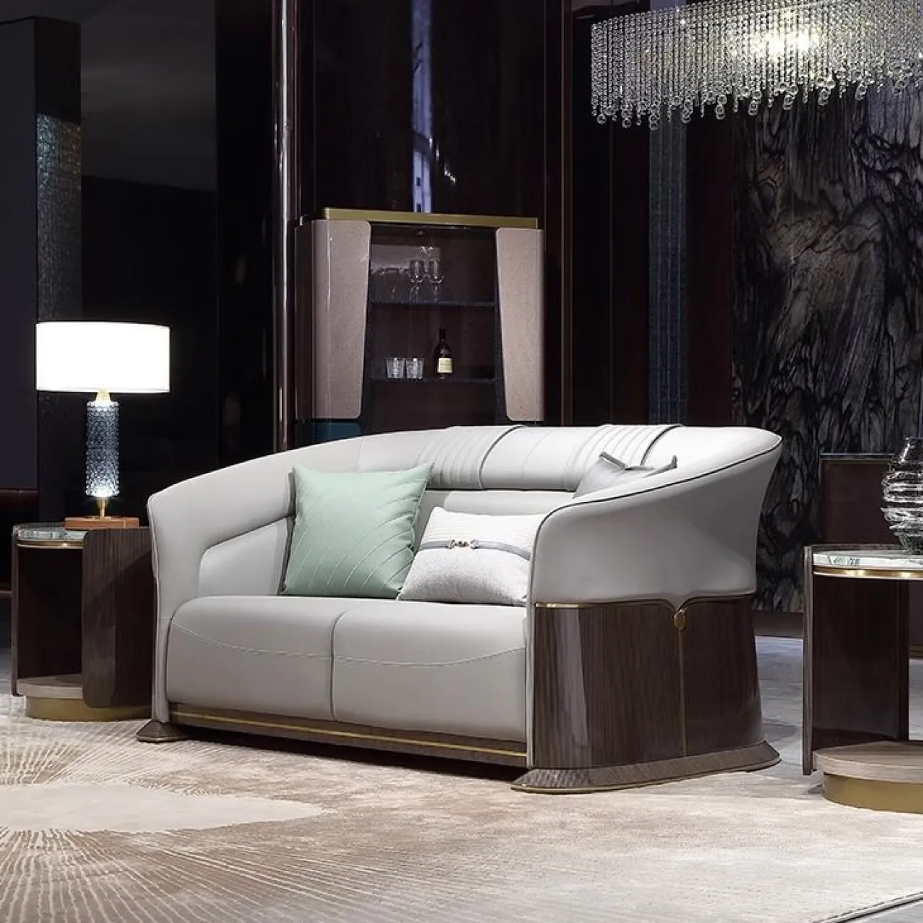 Роскошный диван MIVICA из натуральной кожи и красного дерева KR38223-32