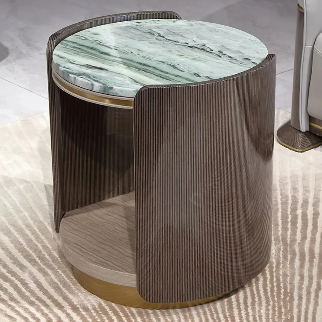 Круглый журнальный стол MIVICA из мрамора и красного дерева JS38229-32